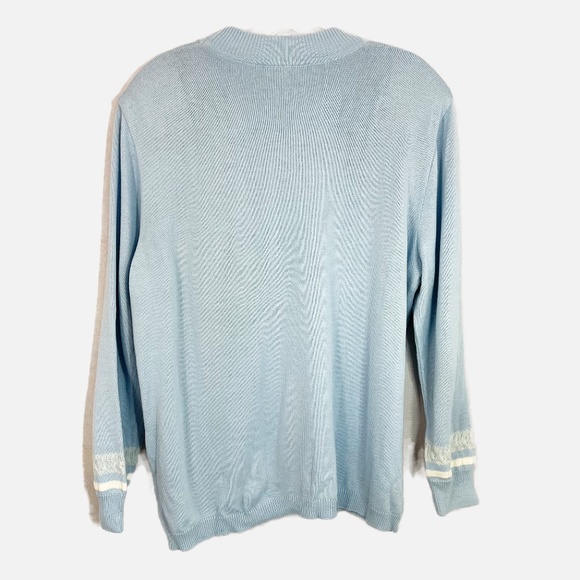 Vintage Light Blue & White Striped Shoulder Pads Crewneck Pullover Sweater - XL - Picture 2 of 7